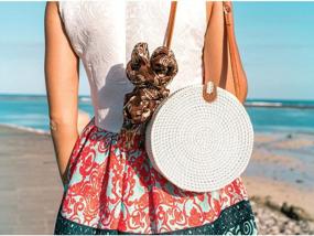 img 1 attached to HNCmua Rattan Bag - Straw Bag - Round Rattan Crossbody Bag With Leather Strap For Women