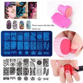 img 1 attached to Полный набор для дизайна ногтей с пластиной для штамповки цветов и животных, акриловыми стразами, ручками-мандалами, голографической лентой и розовым скребком для штамповки