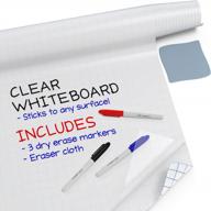clear dry erase board sticker roll - 6.5 ft long: includes 3 markers, transparent adhesive film for wall, fridge or desk; customizable whiteboard creation by kassa logo