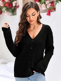 img 3 attached to Soft Knit Open Front Cardigan With Button Down And V-Neck For Women - Long Sleeve Casual Sweater Tunic Top