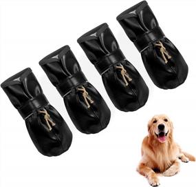 img 4 attached to Anti-Slip Dog Shoes For Large Breeds, Paw Protectors For Hot Pavement, Adjustable Leather Booties For Traction Control On Indoor Hardwood Floors & Outdoor Hikes - Size 10, Black