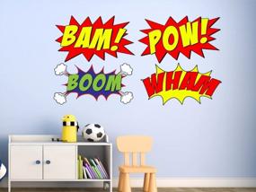 img 1 attached to Vinyl Wall Art Decal Set Of 4 Comic Book Superhero Bam Pow Boom Wham Sound Effects Peel And Stick Stickers 10" H X 16" W CB5