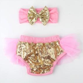 img 2 attached to Baby Girl 2PCS Set Cotton Tulle Sequins Diaper Cover Bloomers Headband