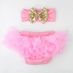 img 3 attached to Baby Girl 2PCS Set Cotton Tulle Sequins Diaper Cover Bloomers Headband