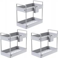 grey 3 pack under sink organizer and storage shelf - 2 tier cabinet basket with hooks & hanging cups for bathroom kitchen, solejazz multi-purpose logo