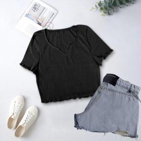 img 1 attached to Stay Chic And Comfy With 4HOW Women'S Black Ribbed Crop Top: A Must-Have Summer T-Shirt!