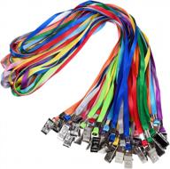 lanyard with clip, wisdompro 30 pack of 17 inch colorful blank flat nylon neck lanyard strap with bulldog clip attachment for id badges, name tags - multicolor logo