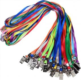 img 4 attached to Lanyard With Clip, Wisdompro 30 Pack Of 17 Inch Colorful Blank Flat Nylon Neck Lanyard Strap With Bulldog Clip Attachment For ID Badges, Name Tags - Multicolor