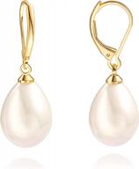 18k gold plated handpicked white pearl earrings - dangle stud leverback jewelry for women girls logo