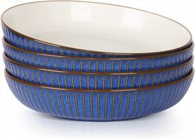 img 4 attached to Mikasa Ceramic Blue Bowls Set Of 4 - 8 Inch Porcelain Serving 28 Oz Salad Plate