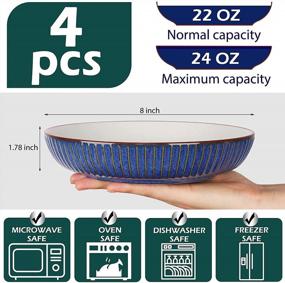 img 2 attached to Mikasa Ceramic Blue Bowls Set Of 4 - 8 Inch Porcelain Serving 28 Oz Salad Plate