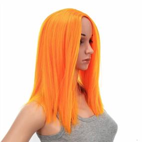 img 4 attached to Get A Stylish Makeover: Try SWACC 14-Inch Short Straight Hair Wig In Orange Color!