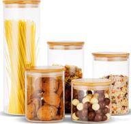 🍽️ set of 5 erreloda glass food storage jars containers with airtight bamboo lids - perfect kitchen glass canisters for coffee, flour, sugar, candy, cookies, spices, and more логотип