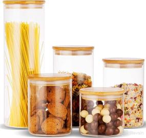 img 4 attached to 🍽️ Set of 5 Erreloda Glass Food Storage Jars Containers with Airtight Bamboo Lids - Perfect Kitchen Glass Canisters for Coffee, Flour, Sugar, Candy, Cookies, Spices, and More