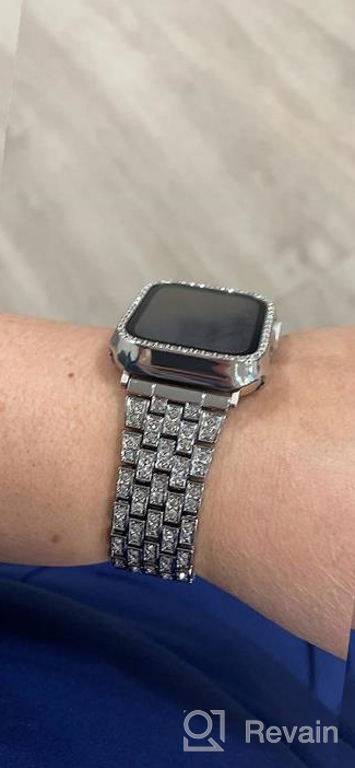 img 1 attached to OMIU Compatible With Apple Watch Band 38Mm + Case, Women Dressy Jewelry Bling Diamond Metal Wristband With Rhinestone Bumper Frame Screen Protector Cover For IWatch Series 3/2/1(38Mm, Black) review by Wendy Hernandez