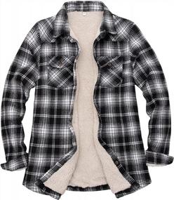 img 2 attached to Женская шерстяная фланелевая куртка с ручными карманами, теплая флисовая подкладка на пуговицах в клетку, фланелевая рубашка-рубашка