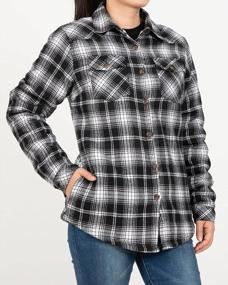 img 3 attached to Женская шерстяная фланелевая куртка с ручными карманами, теплая флисовая подкладка на пуговицах в клетку, фланелевая рубашка-рубашка