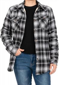 img 4 attached to Women'S Sherpa Flannel Jacket With Hand Pockets,Warm Fleece Lined Button Up Plaid Flannel Shirt Jackets