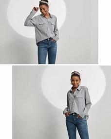 img 3 attached to Stylish Long Sleeve Striped Button Down Shirts With Pockets For Women - Comfortable Like Linen