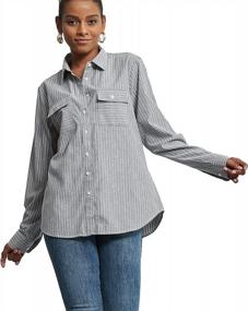 img 4 attached to Stylish Long Sleeve Striped Button Down Shirts With Pockets For Women - Comfortable Like Linen