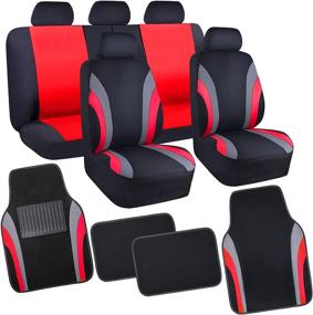 img 4 attached to CAR PASS Line Rider Sporty Car Seat Covers Full Set With 4Pcs Waterproof Car Floor Mats Universal Fit Airbag Compatible Automotive Interior Covers For Sedans Interior Accessories