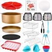 complete set of air fryer accessories - 18 pcs with recipe cookbook and liners for gowise, ninja, cosori, cozyna, philips 5.3-6 qt - dishwasher safe and bpa-free - matte gold finish logo