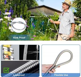 img 1 attached to 🌼 Fudesy 75FT Stainless Steel Metal Garden Hose - Heavy Duty and Durable Water Hose with Adjustable Nozzle, Six Spray Modes for Outdoor Yard. No Kink and Tangle Free - Lightweight, Flexible, and Easy to Store