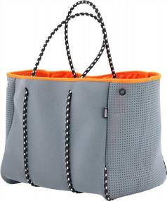 img 4 attached to QOGiR Neoprene Beach Bag Tote With Zipper Pocket - Perfect For The Beach, Pool Or Travel!