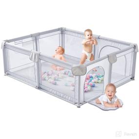 img 4 attached to BOJOY Baby Playpen (73x61x27inch) - Extra Large Kids Safe Play Center for Babies and Toddlers, Sturdy Play Yard for Toddlers, Children's Fences Play Area (Grey)