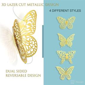 img 2 attached to 🦋 XUNXMAS Gold 3D Butterfly Wall Decor Stickers - Removable Decals for Mirror, Kids Room, Bedroom, Wedding - 48Pcs, 4 Styles & 3 Sizes - Butterfly Decorations for Party, Birthday Cake