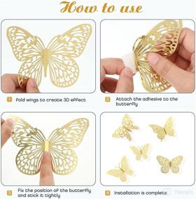 img 1 attached to 🦋 XUNXMAS Gold 3D Butterfly Wall Decor Stickers - Removable Decals for Mirror, Kids Room, Bedroom, Wedding - 48Pcs, 4 Styles & 3 Sizes - Butterfly Decorations for Party, Birthday Cake