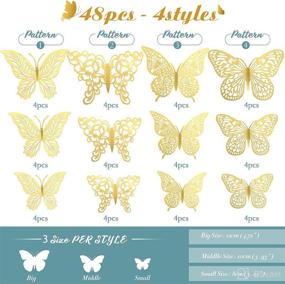 img 3 attached to 🦋 XUNXMAS Gold 3D Butterfly Wall Decor Stickers - Removable Decals for Mirror, Kids Room, Bedroom, Wedding - 48Pcs, 4 Styles & 3 Sizes - Butterfly Decorations for Party, Birthday Cake