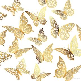 img 4 attached to 🦋 XUNXMAS Gold 3D Butterfly Wall Decor Stickers - Removable Decals for Mirror, Kids Room, Bedroom, Wedding - 48Pcs, 4 Styles & 3 Sizes - Butterfly Decorations for Party, Birthday Cake