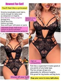 img 2 attached to Women Lace Lingerie Bodysuit Strappy Cutout Mesh Babydoll Teddy Lingerie Heart Decor Outfits Body Suits