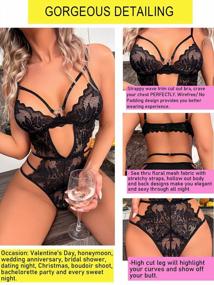 img 1 attached to Women Lace Lingerie Bodysuit Strappy Cutout Mesh Babydoll Teddy Lingerie Heart Decor Outfits Body Suits