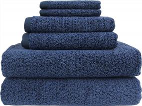 img 4 attached to Navy Blue Diamond Jacquard Bath Towel Set With 6 Pieces By Everplush