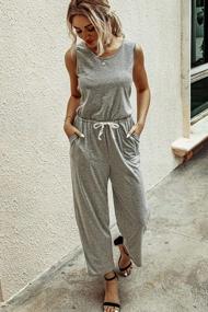 img 1 attached to Alelly Women'S Casual Wide Leg Jumpsuits Drawstring Waist Sleeveless Long Pants Romper With Pockets