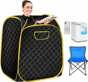img 4 attached to 2.5L Foldable Steam Sauna Portable Indoor Home Spa Relaxation With 60 Minute Timer And Chair Remote - Himimi New Upgrade (Square, Yellow)