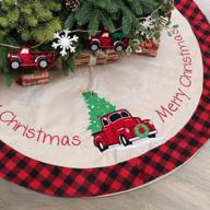 haumenly burlap christmas tree skirt, buffalo plaid tree skirt pickup red truck xmas tree holiday party decoration - 48 inches logo