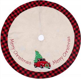 img 3 attached to HAUMENLY Burlap Christmas Tree Skirt, Buffalo Plaid Tree Skirt Pickup Red Truck Xmas Tree Holiday Party Decoration - 48 Inches