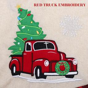 img 1 attached to HAUMENLY Burlap Christmas Tree Skirt, Buffalo Plaid Tree Skirt Pickup Red Truck Xmas Tree Holiday Party Decoration - 48 Inches