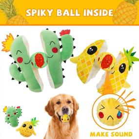 img 2 attached to 2-In-1 Plush Dog Chew Toys For Small To Large Dogs - PUPTECK Pineapple & Cactus Stuffed Squeaky Fetch & Tug Interactive Toy Set (2 Pack)