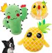 2-in-1 plush dog chew toys for small to large dogs - pupteck pineapple & cactus stuffed squeaky fetch & tug interactive toy set (2 pack) logo