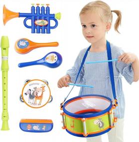 img 4 attached to IPlay, ILearn Toddler Musical Instruments Toys, Kids Drum Set, Baby Trumpet, Percussion, Harmonica, Maraca, Flute, Tambourine, Birthday Gifts For 18 Months Olds Ages 2 3 4 5 Years Boys Girls Children