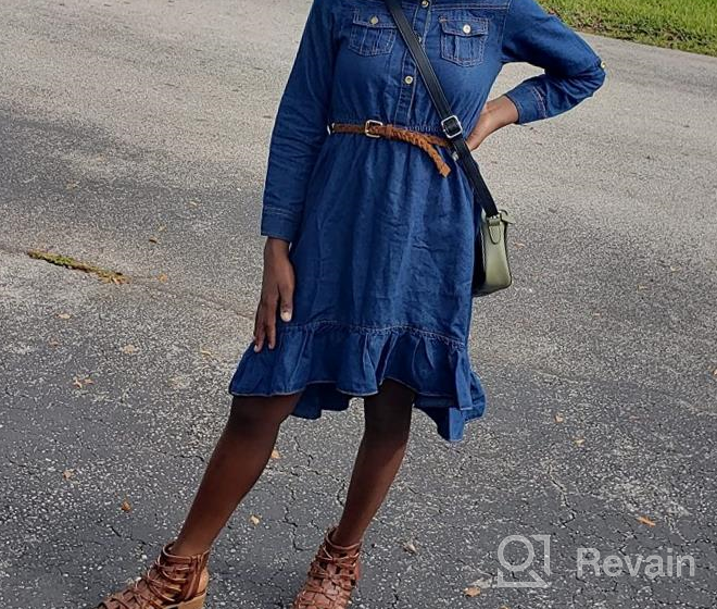 img 1 attached to Stylish Dollhouse Girls’ Dress: High-Low Belted Chambray Denim Dress with Short Sleeves review by Beth Allen