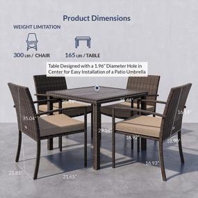 img 1 attached to BELLEZE 5 Piece Rattan Patio Dining Set With Slatted Wicker Table And Chairs, Outdoor Furniture W/ Umbrella Cutout & Removable Cushions - Mariel (Brown)