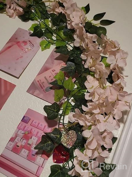 img 1 attached to Pink Artificial Fake Wisteria Vine Rattan Hanging Garland Silk Flowers String Home Party Wedding Decor 43.2 Feet (12 Pack) review by Jeremy Marshall