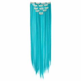 img 2 attached to Get Party-Ready With SWACC'S 7 Pcs Full Head Teal Blue Hair Extensions - 22-Inch Clip-On Synthetic Hairpieces With Colored Hair Streaks