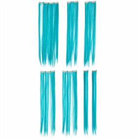 img 3 attached to Get Party-Ready With SWACC'S 7 Pcs Full Head Teal Blue Hair Extensions - 22-Inch Clip-On Synthetic Hairpieces With Colored Hair Streaks
