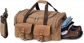 img 4 attached to Oversized Genuine Leather Weekend Bag: Kemy'S Canvas Duffle For Men & Women